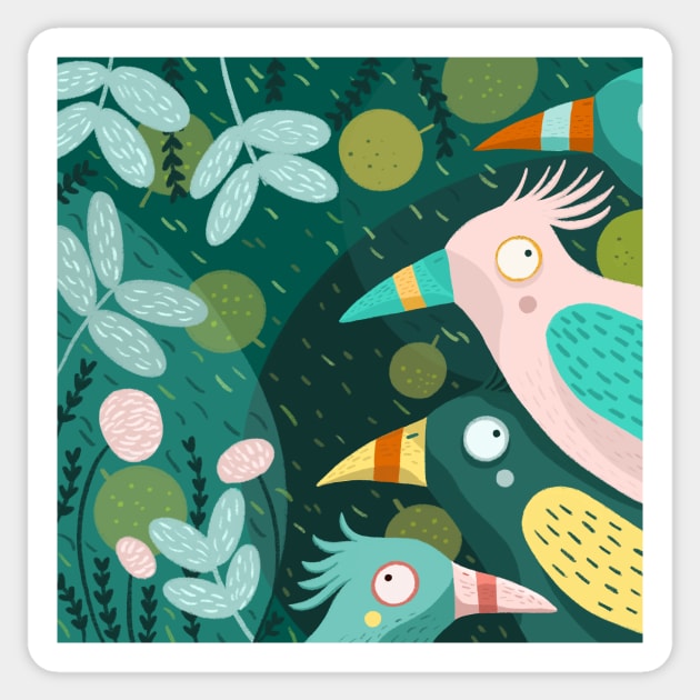 Birds in the jungle Sticker by Valeria Frustaci 